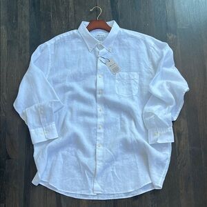 Men's White Linen Button-Down Shirt